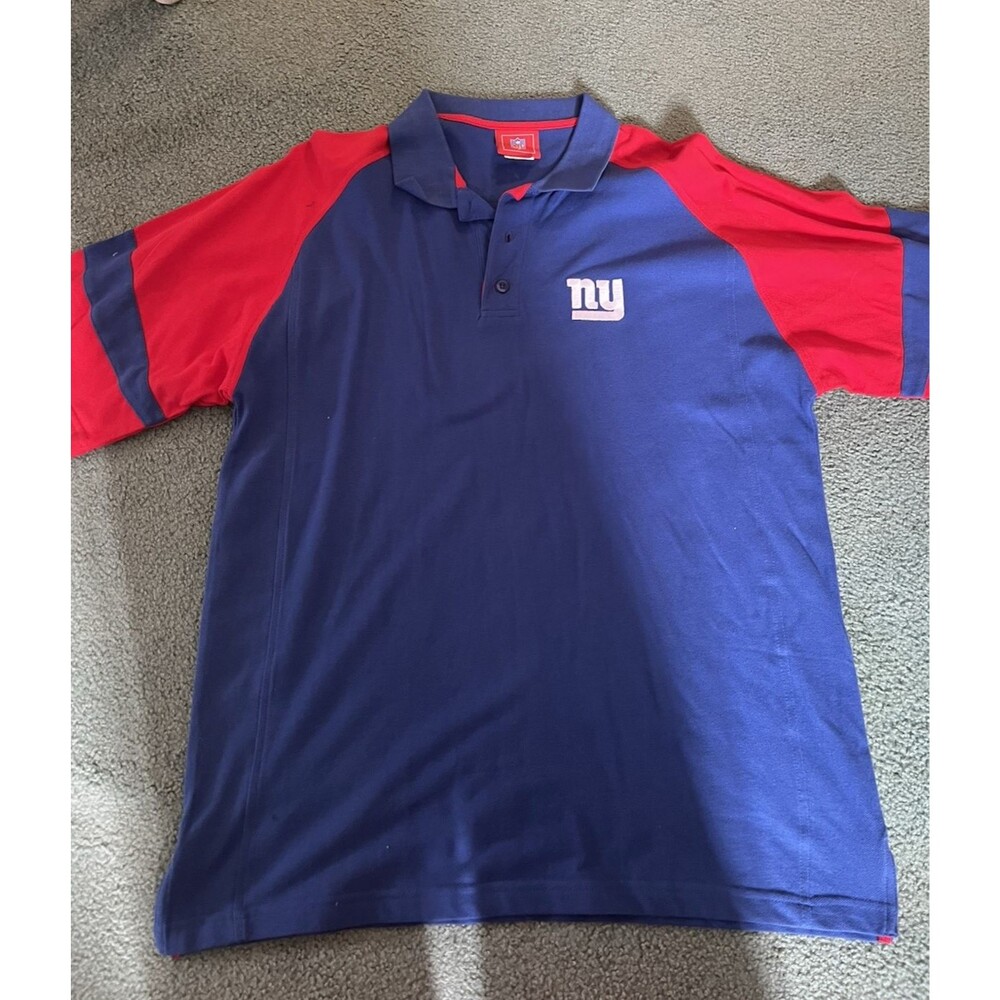 Large NFL Team Apparel New York Giants Button Up Polo Red/Blue Short Sleeve